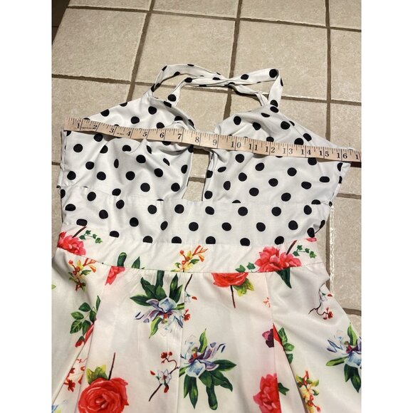 Chicways Polka Dot & Floral Print Halter Romper Tie closure Polyester/Spandex M - Picture 12 of 13